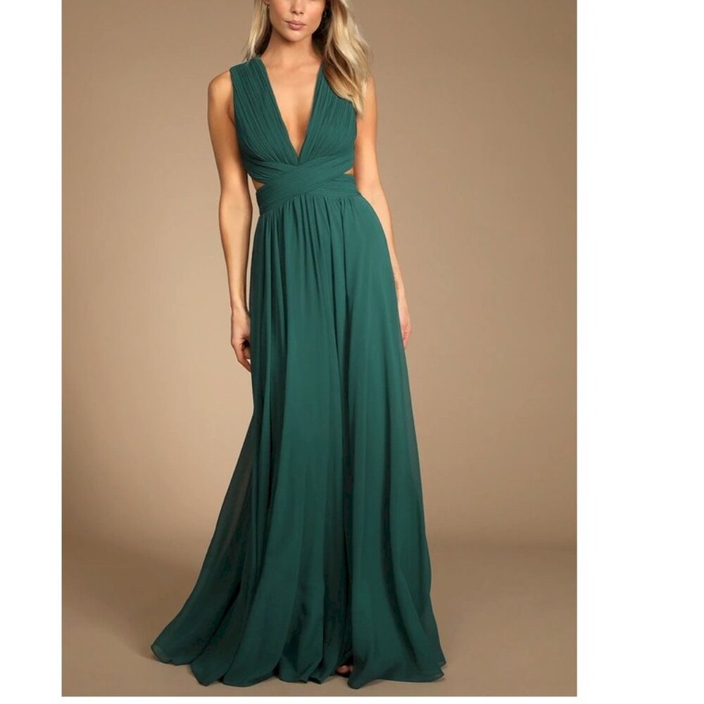 Lulu's Vivid Imagination Emerald Green Cutout Maxi Dress Large New NWT - Picture 7 of 14